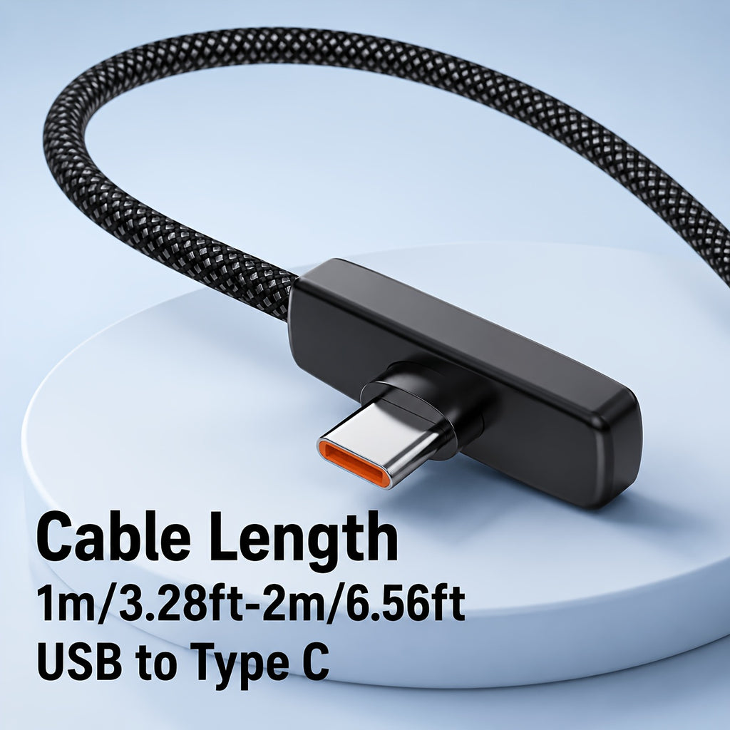 90 degree right angle usb type c braided fast charging cable