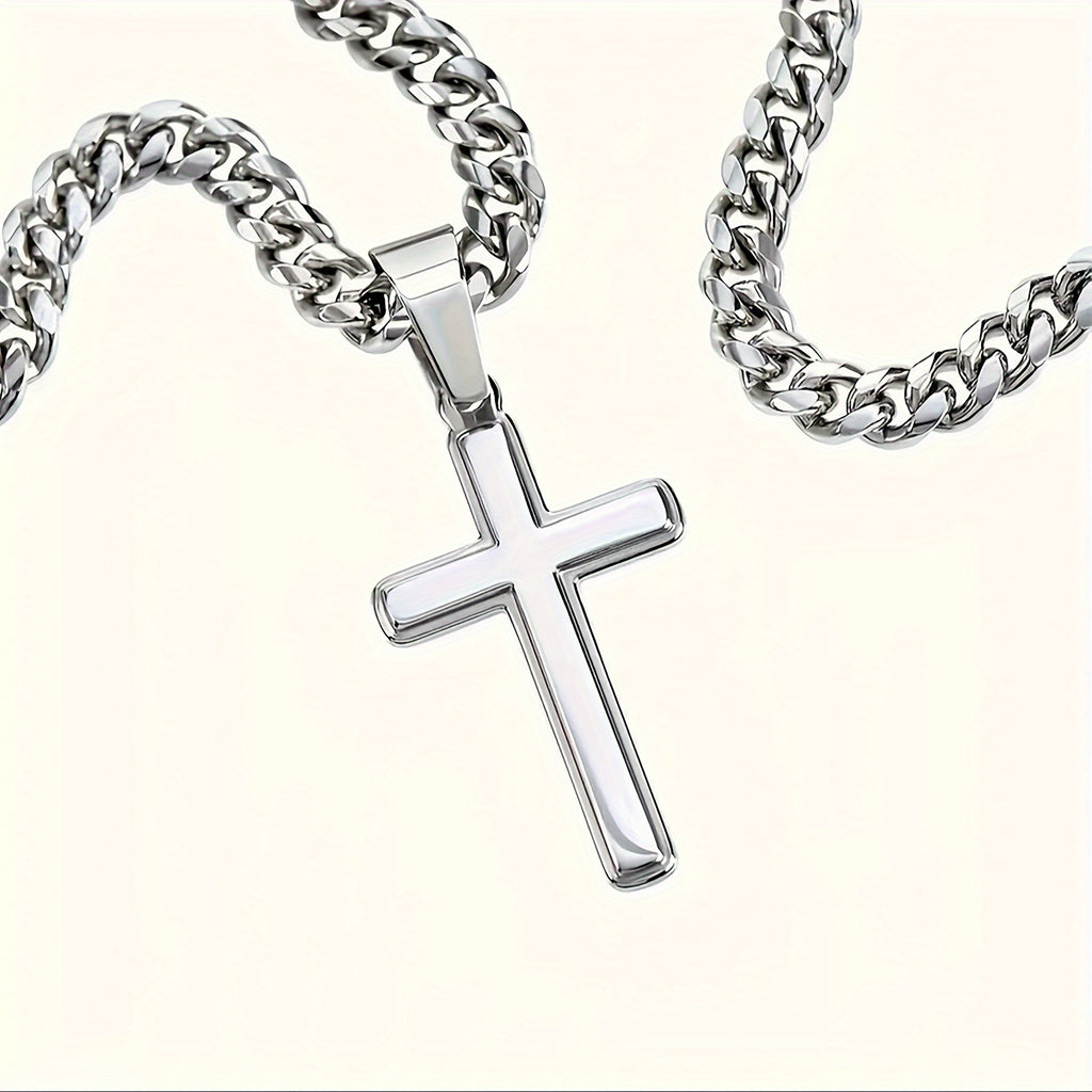 son cross necklace cuban link stainless steel cross pendant
