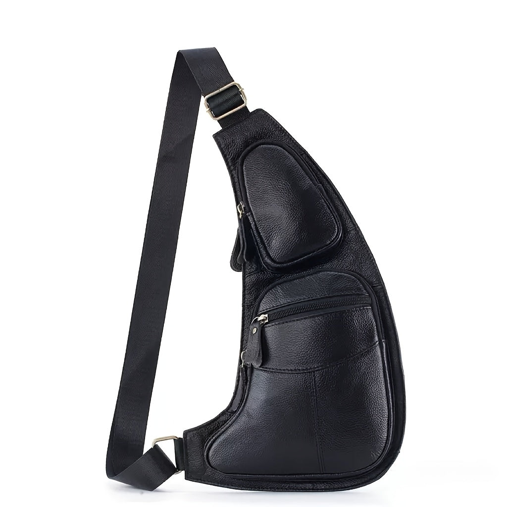 mens genuine cowhide belt bag multiple zipper compartments