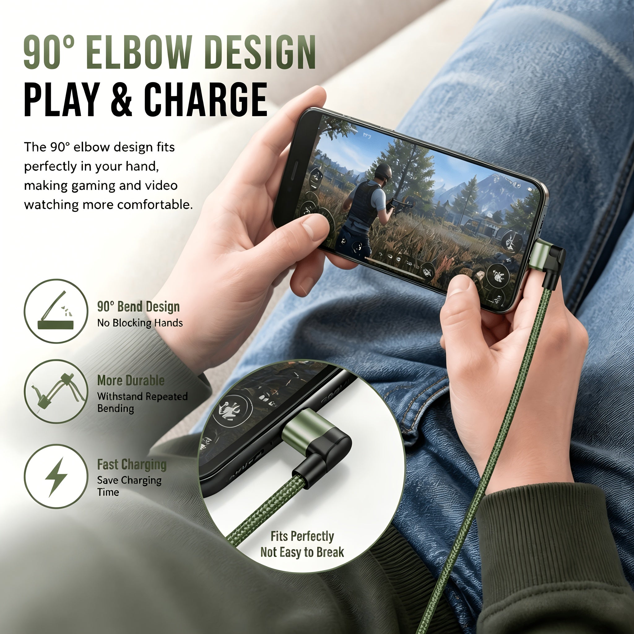 usb right angle type c data cable supports fast charging