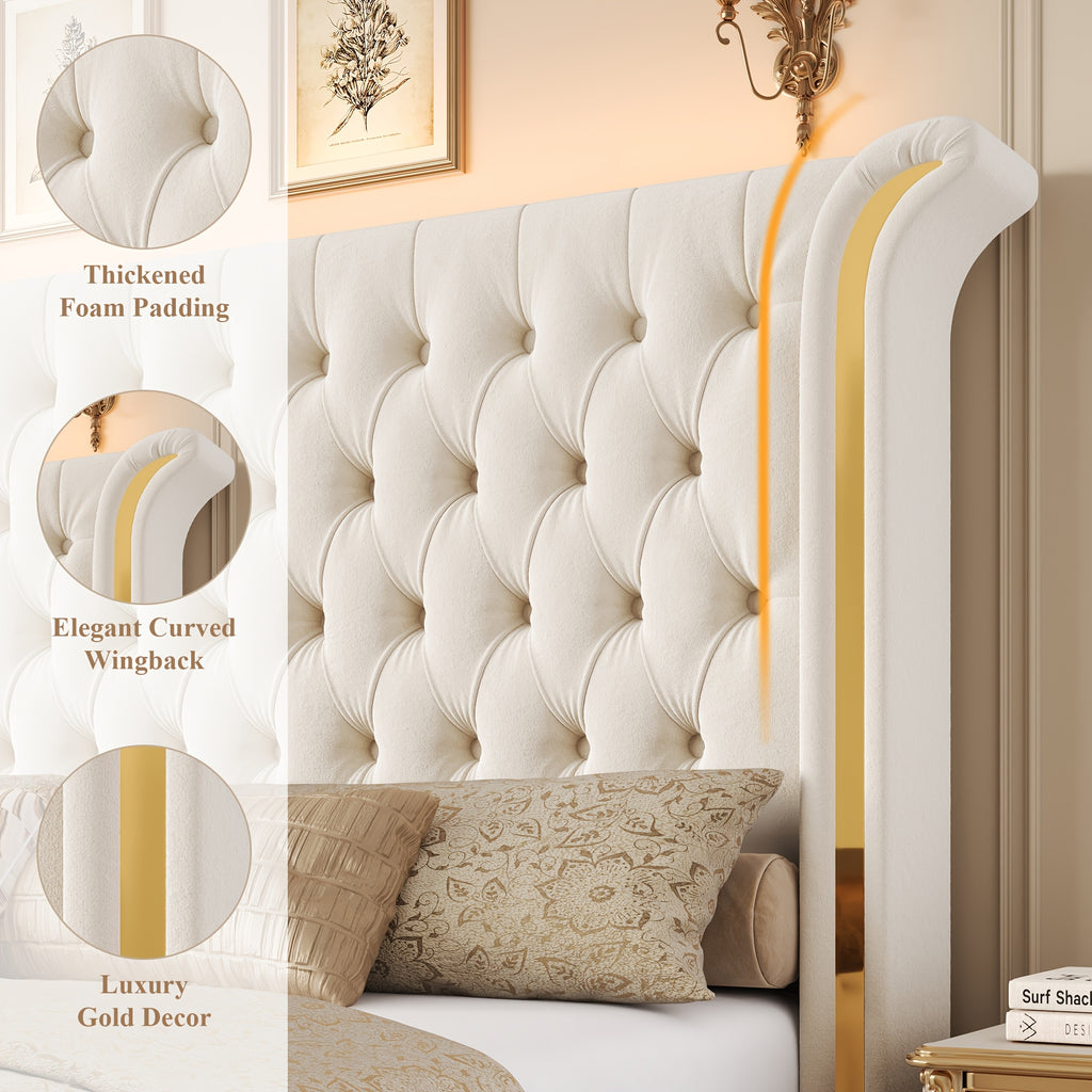 full size bed frame led headboard wingback tufted headboard