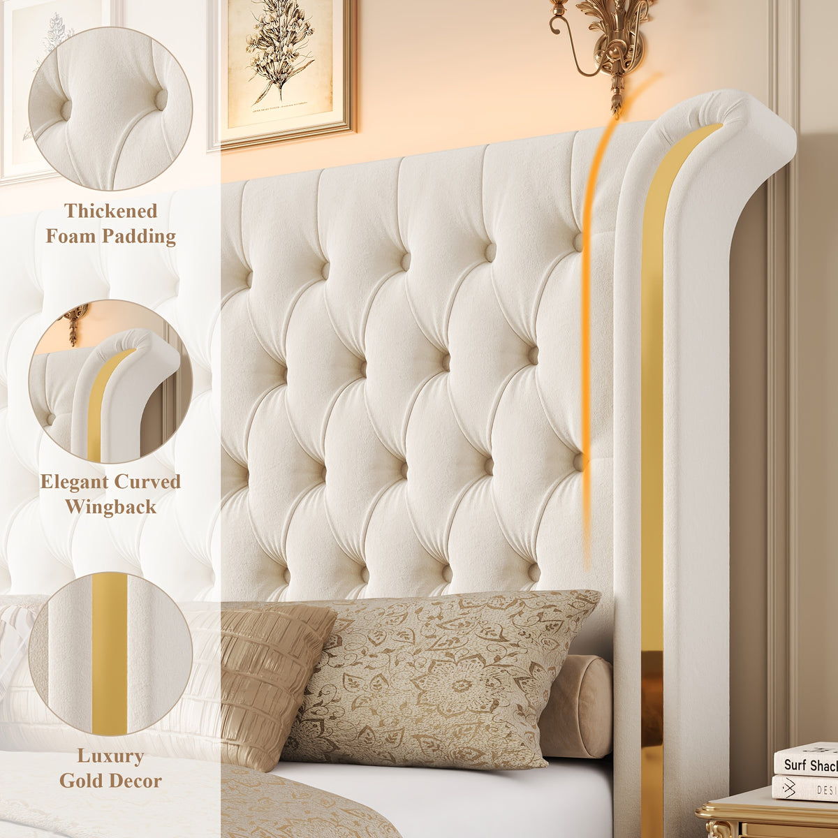 full size bed frame led headboard wingback tufted headboard