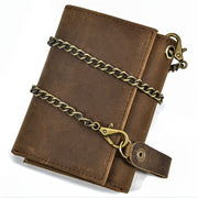 men vintage chain trifold pocket wallet wtih key holder