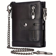 mens wallet chain leather short wallet rfid shielding card