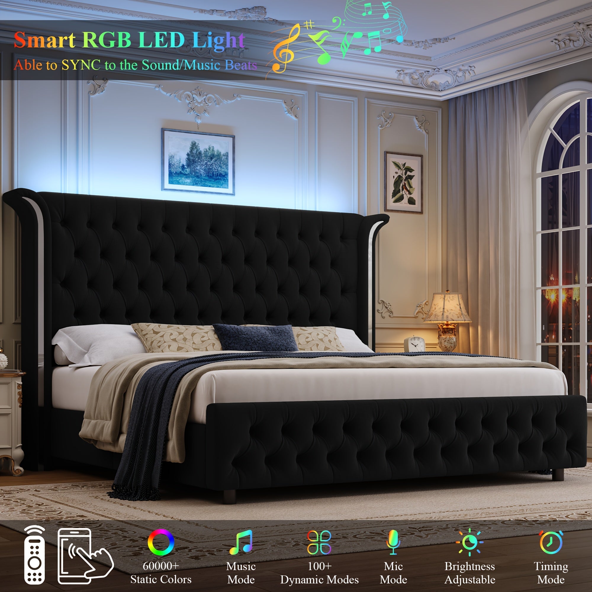 full size bed frame led headboard wingback tufted headboard