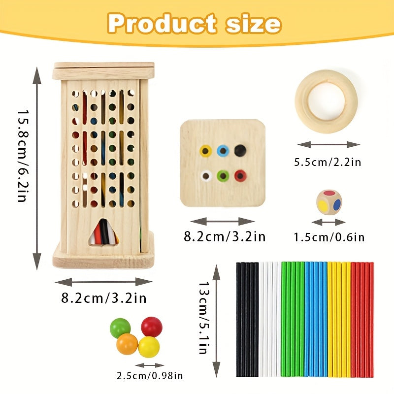 childrens wooden stick   1 dice 4 colored balls 30