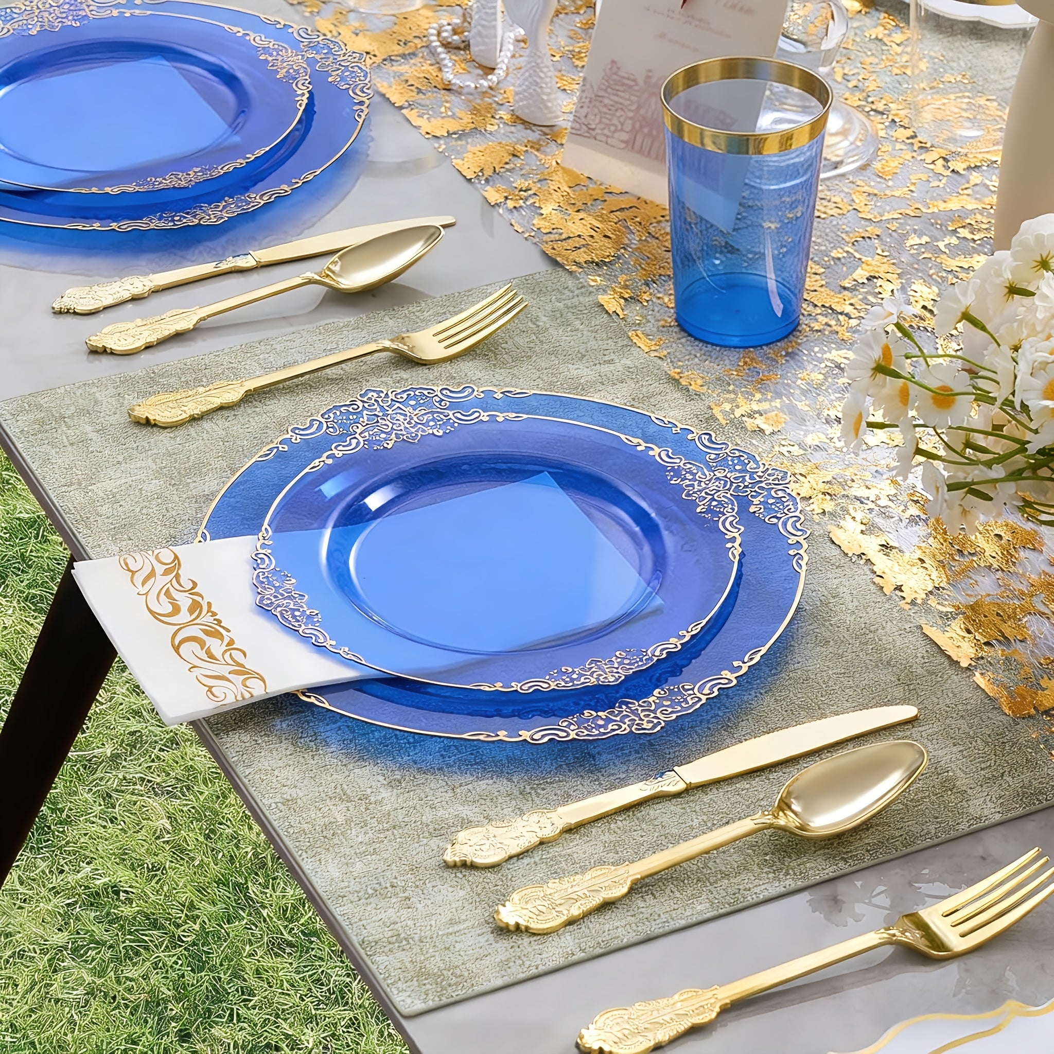 145pcs transparent blue disposable plastic tableware set