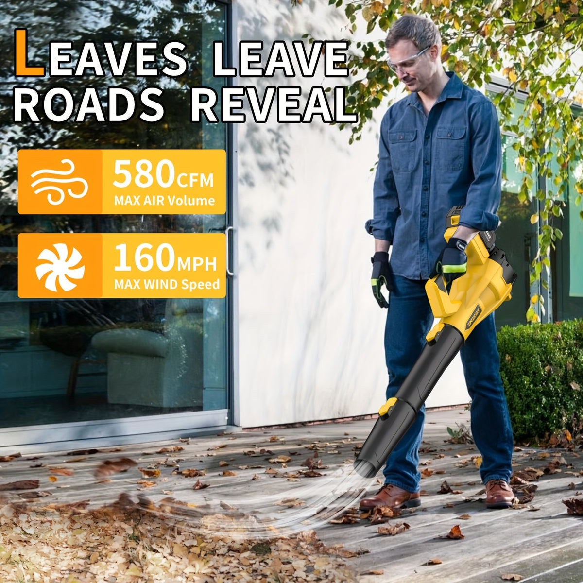 high power cordless leaf blower 4 0ah batteries 580cfm