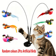 random colors 2pcs artificial birds 1 set interactive cat