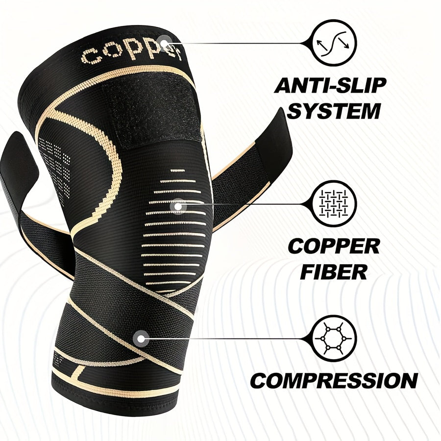 1pc copper knee brace strap black compression sleeve