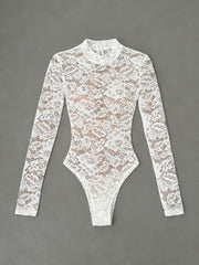 womens   long sleeve lace bodysuit high neck long sleeve