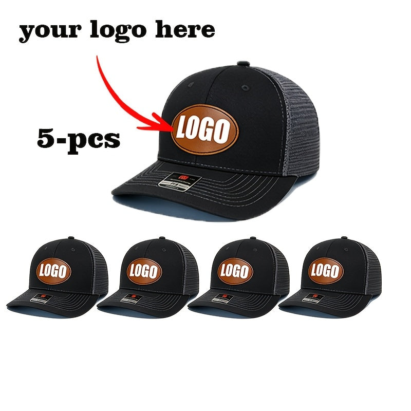 5pcs set tan oval logo mesh baseball caps customizable