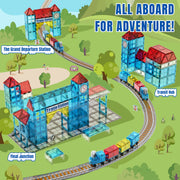 magnetic train station building set 60pcs magnetic tiles