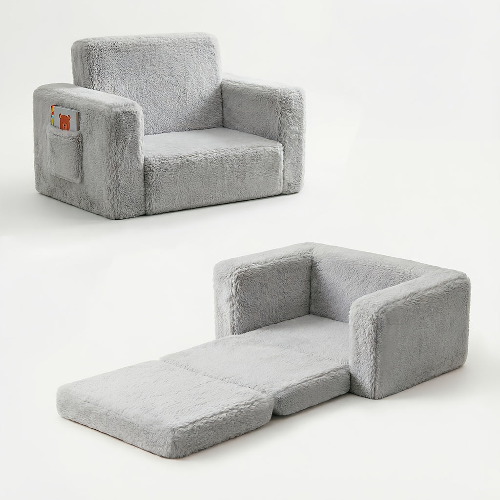 kids sofa 2 in 1 convertible recliner chair soft plush gray