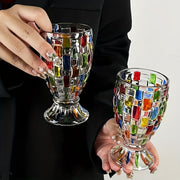 vintage glass water cups juice painted woven whiskey glasses