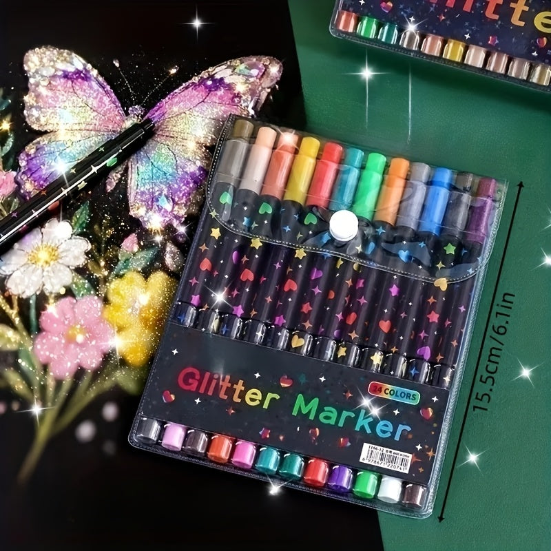 24 color dual tip glitter pens   fine tip