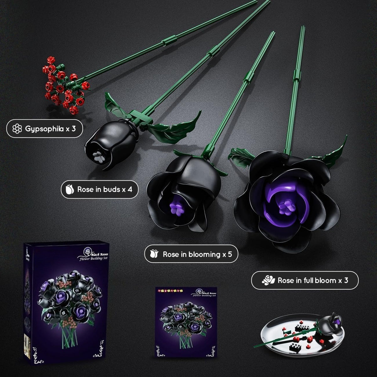 set building blocks featuring black roses part a botanical