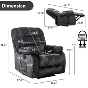 oversized manual recliner chair massage heat soft fabric