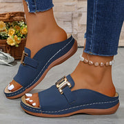 womens metal   platform slides wedge sandals
