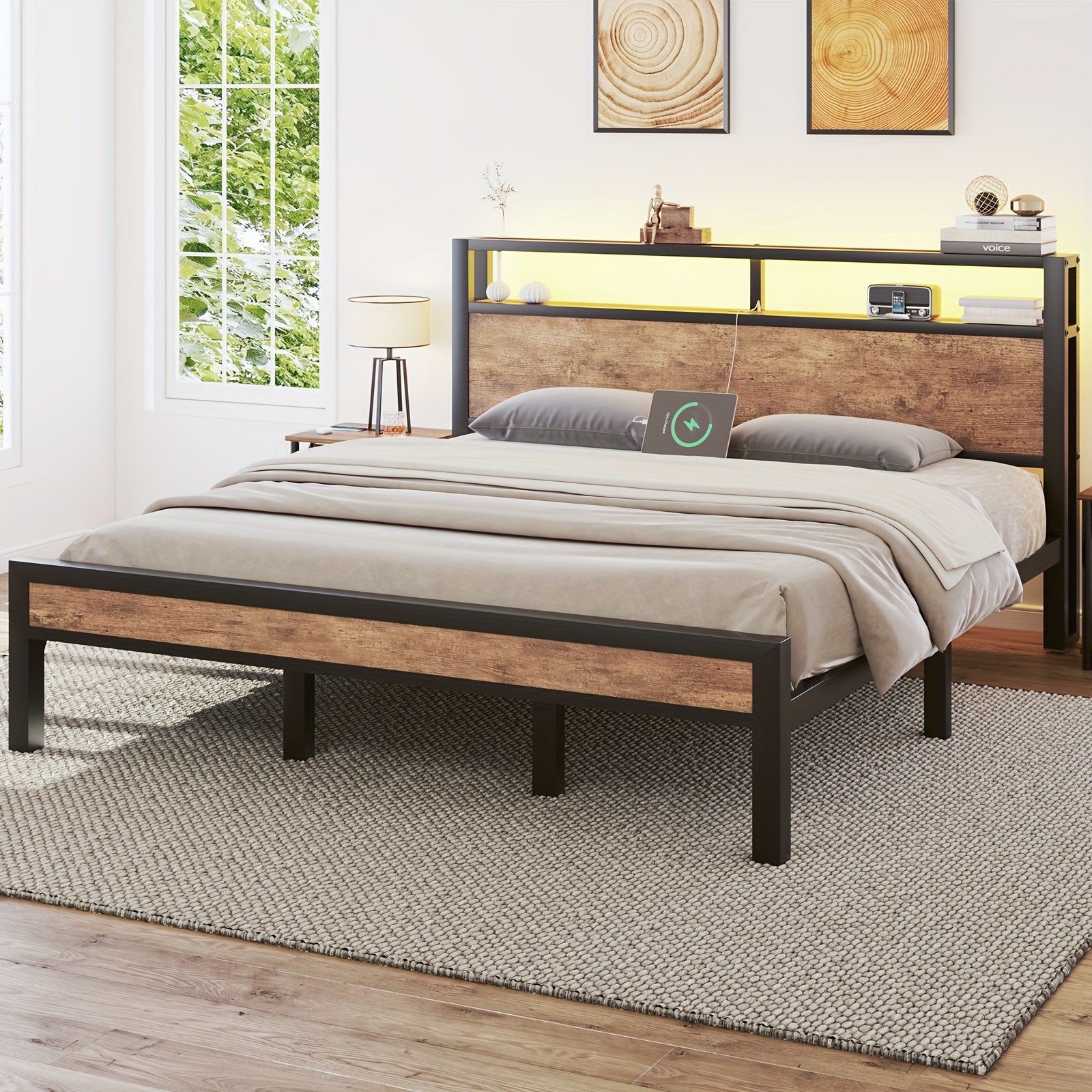 full queen king size bed frame storage metal platform bed