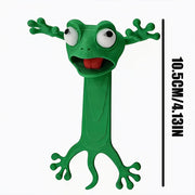 whimsical 3d stereoscopic slouchy frog bookmark reading book