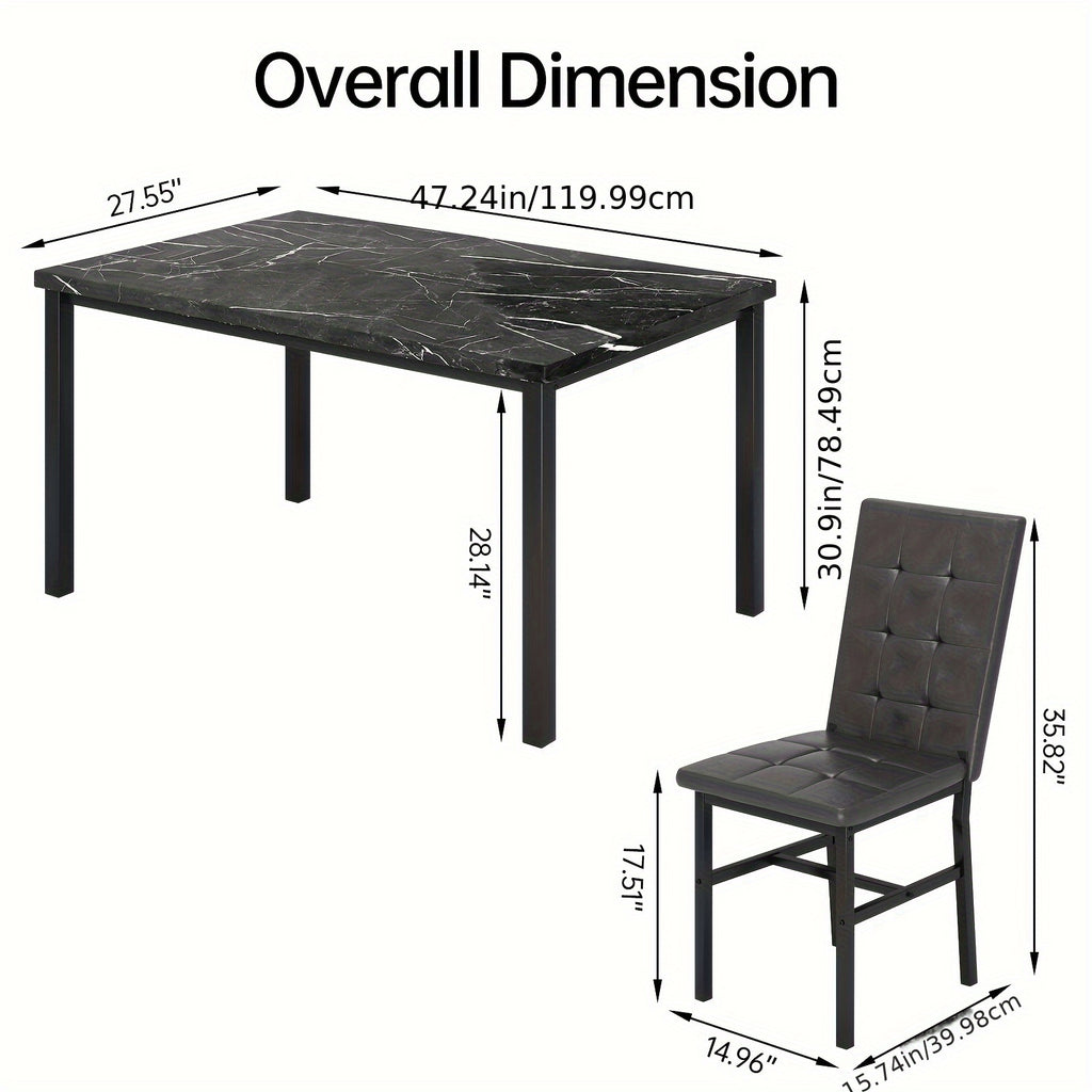 modern 5pcs   marble dining table set upholstered pu