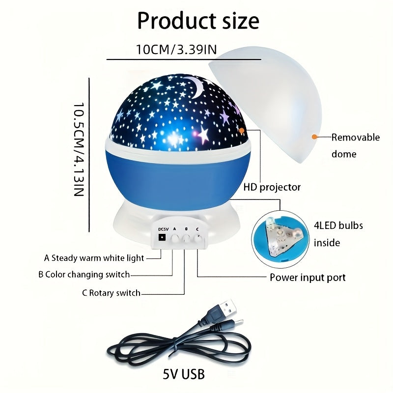 3d rotating star moon projector night light usb powered