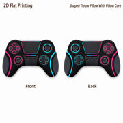 neon gaming controller shaped throw pillow