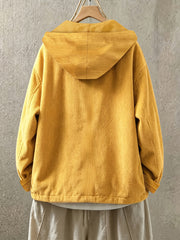 plus size womens loose retro textured corduroy hooded jacket