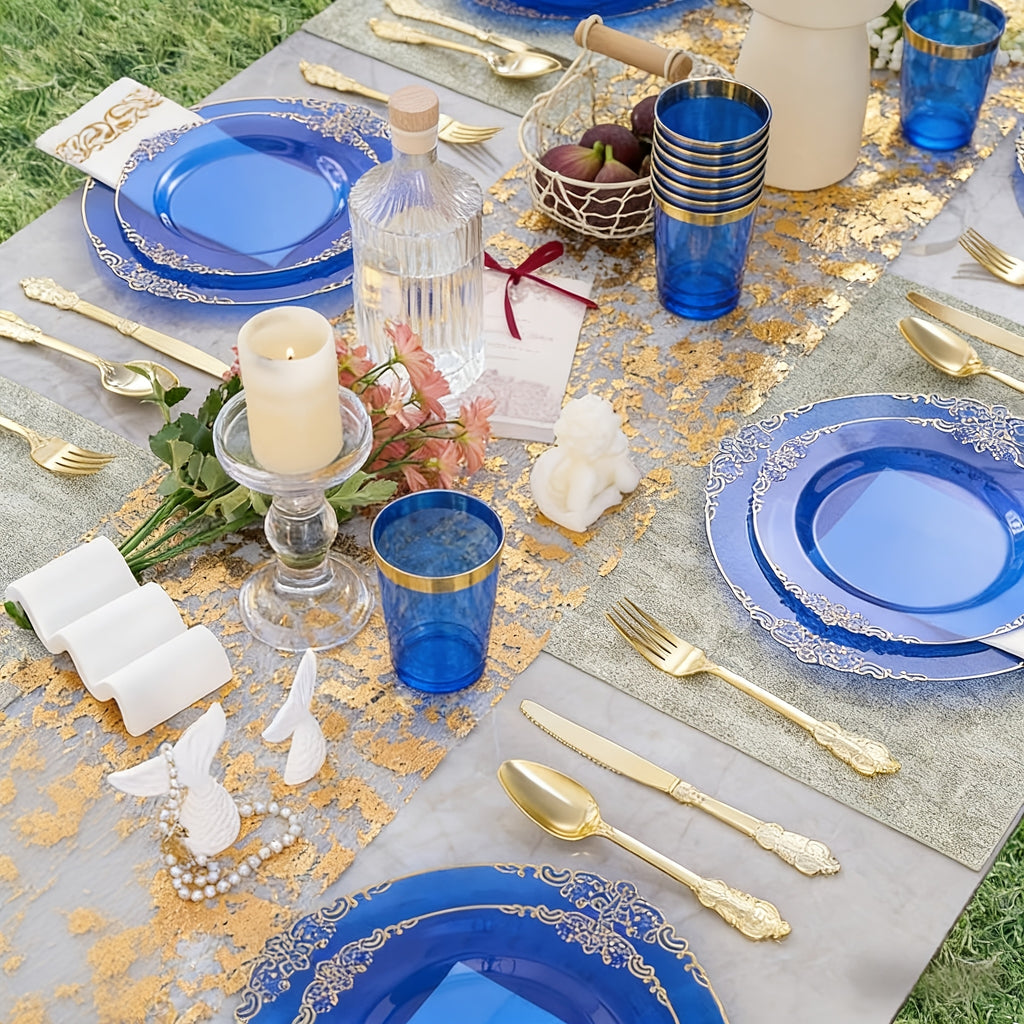 145pcs transparent blue disposable plastic tableware set