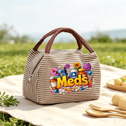 fun meds themed print womens handbag featuring a colorful