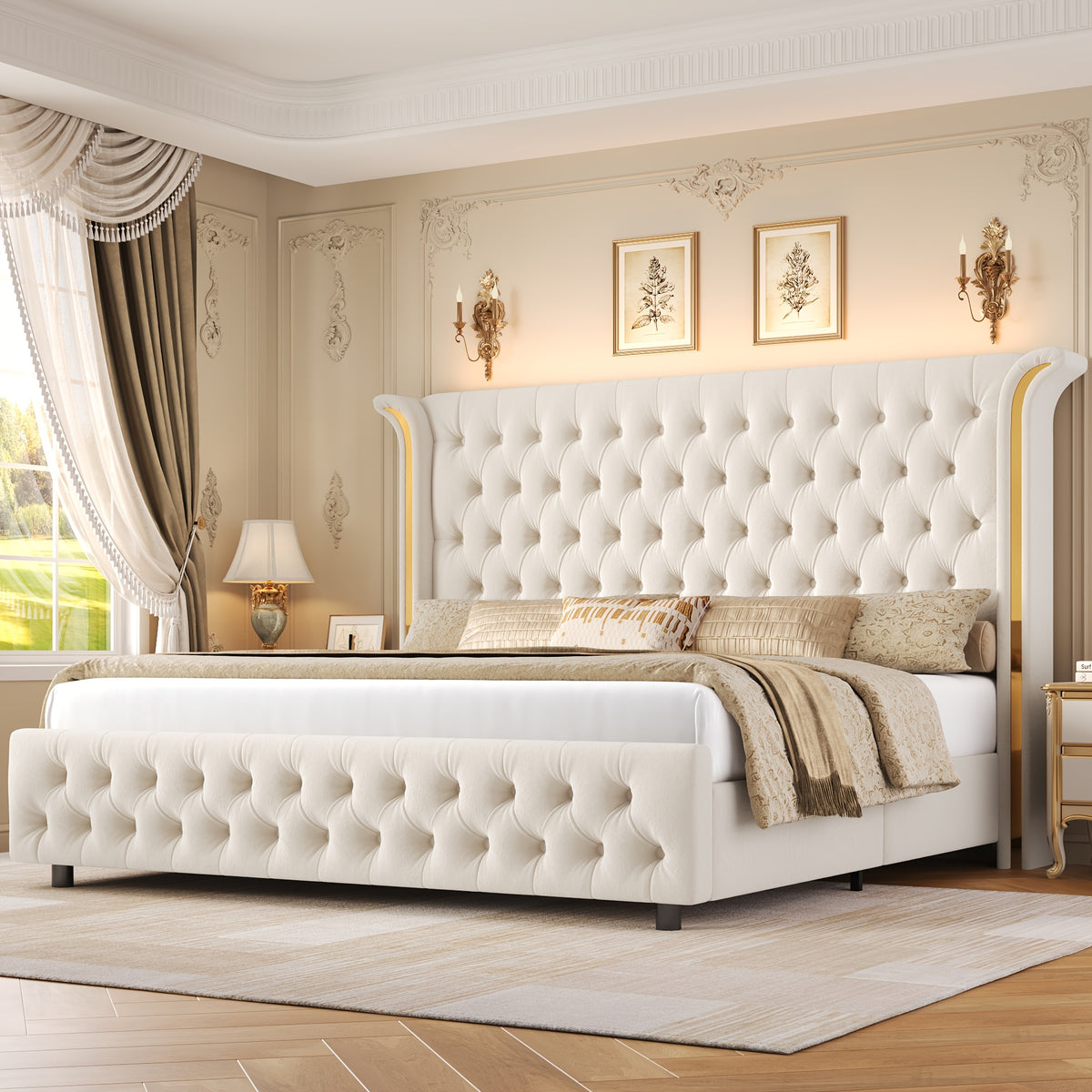full size bed frame led headboard wingback tufted headboard
