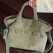 ladies fashionable solid color corduroy large capacity tote