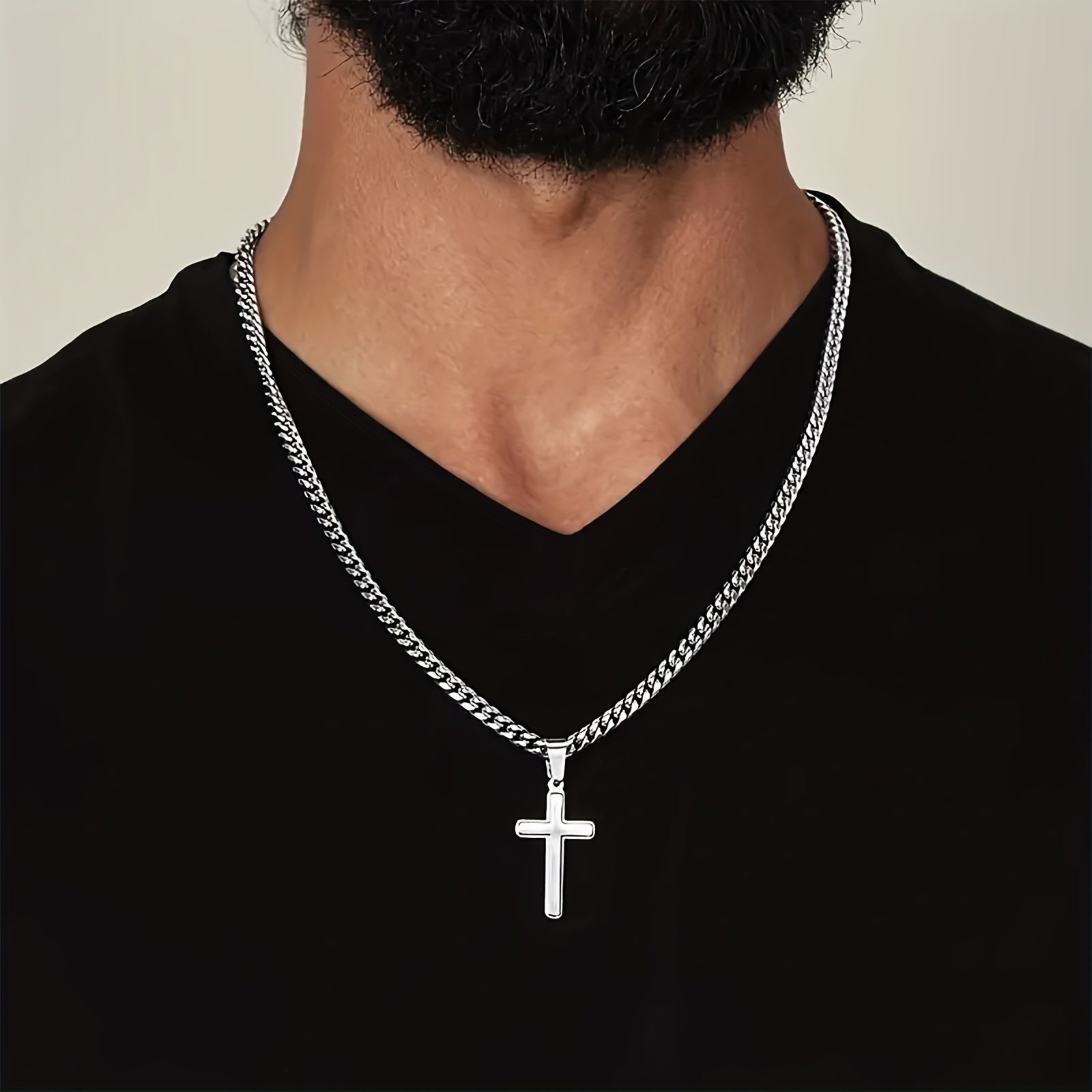 son cross necklace cuban link stainless steel cross pendant