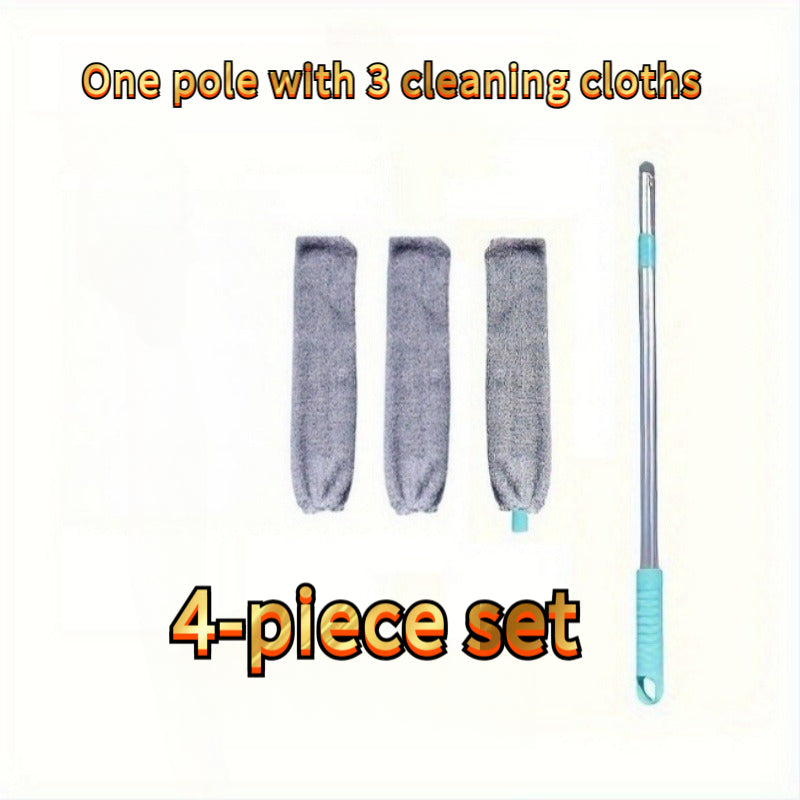 4pcs set 1pc rod 3pcs cloths adjustable long handle duster