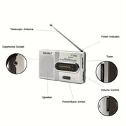 portable fm pocket radio speaker headphone jack