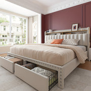 king size upholstered bed frame storage 2 tier headboard 2