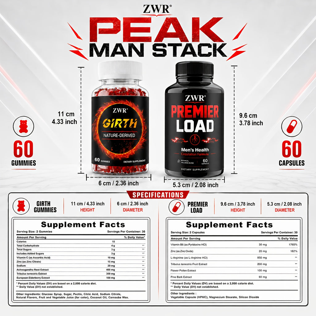 2 bottles   man stack girth gummies premier load capsules