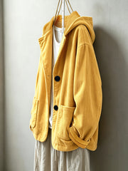 plus size womens loose retro textured corduroy hooded jacket