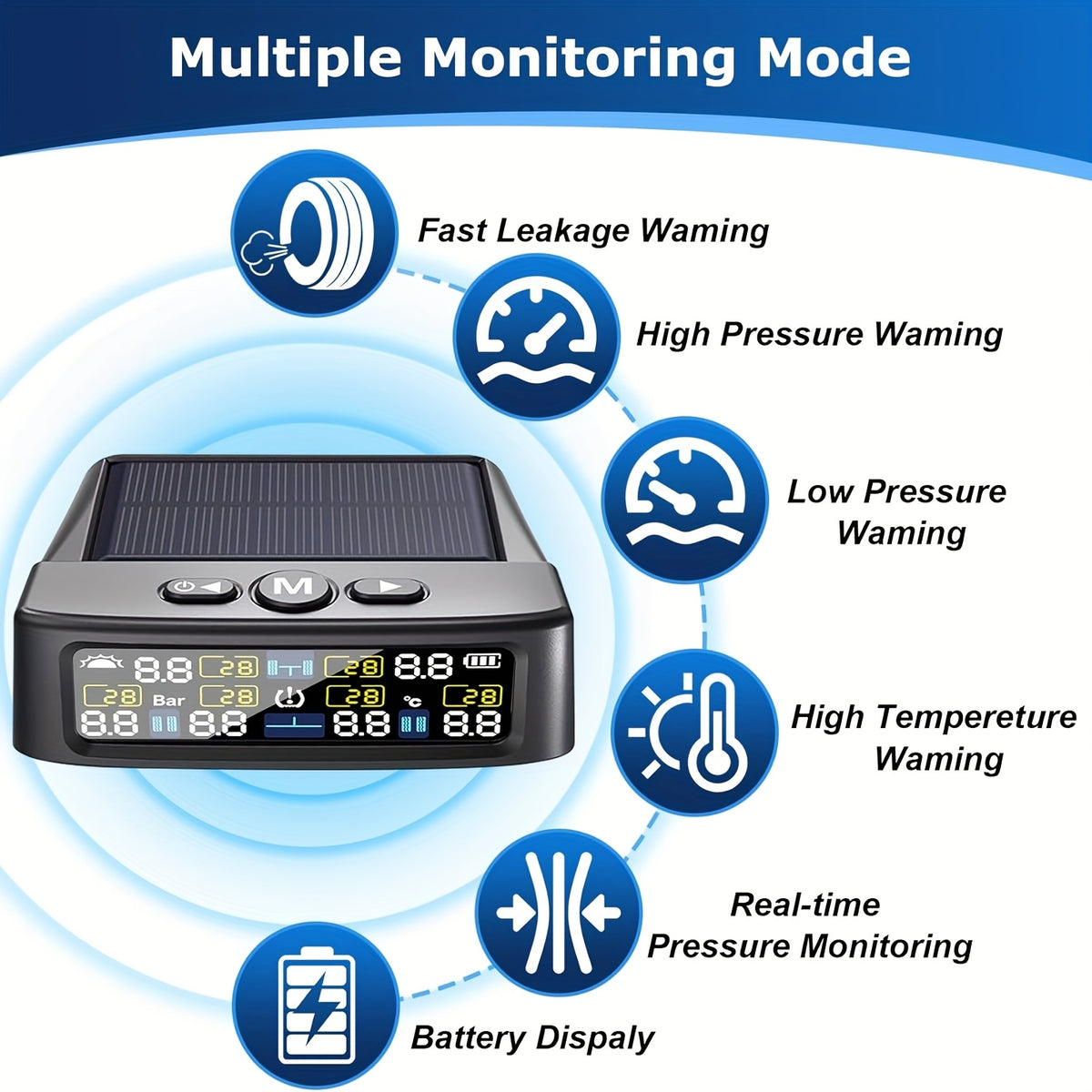 6 wheel tire pressure monitoring system solar charging tire