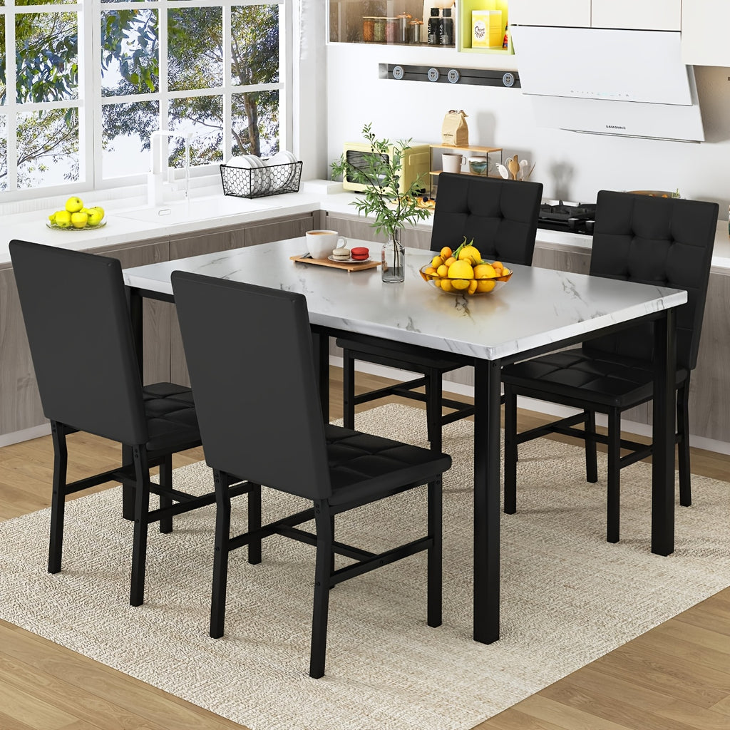 modern 5pcs   marble dining table set upholstered pu