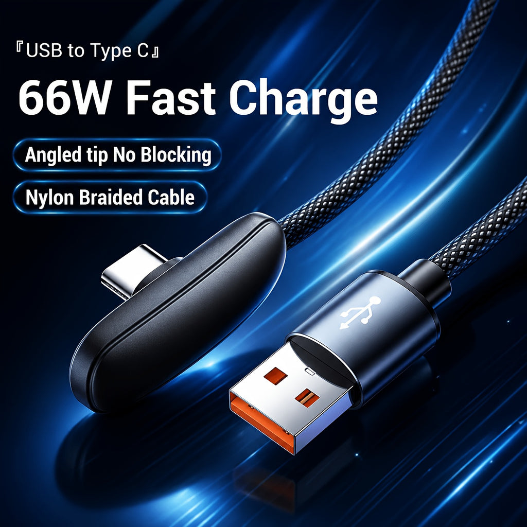 90 degree right angle usb type c braided fast charging cable