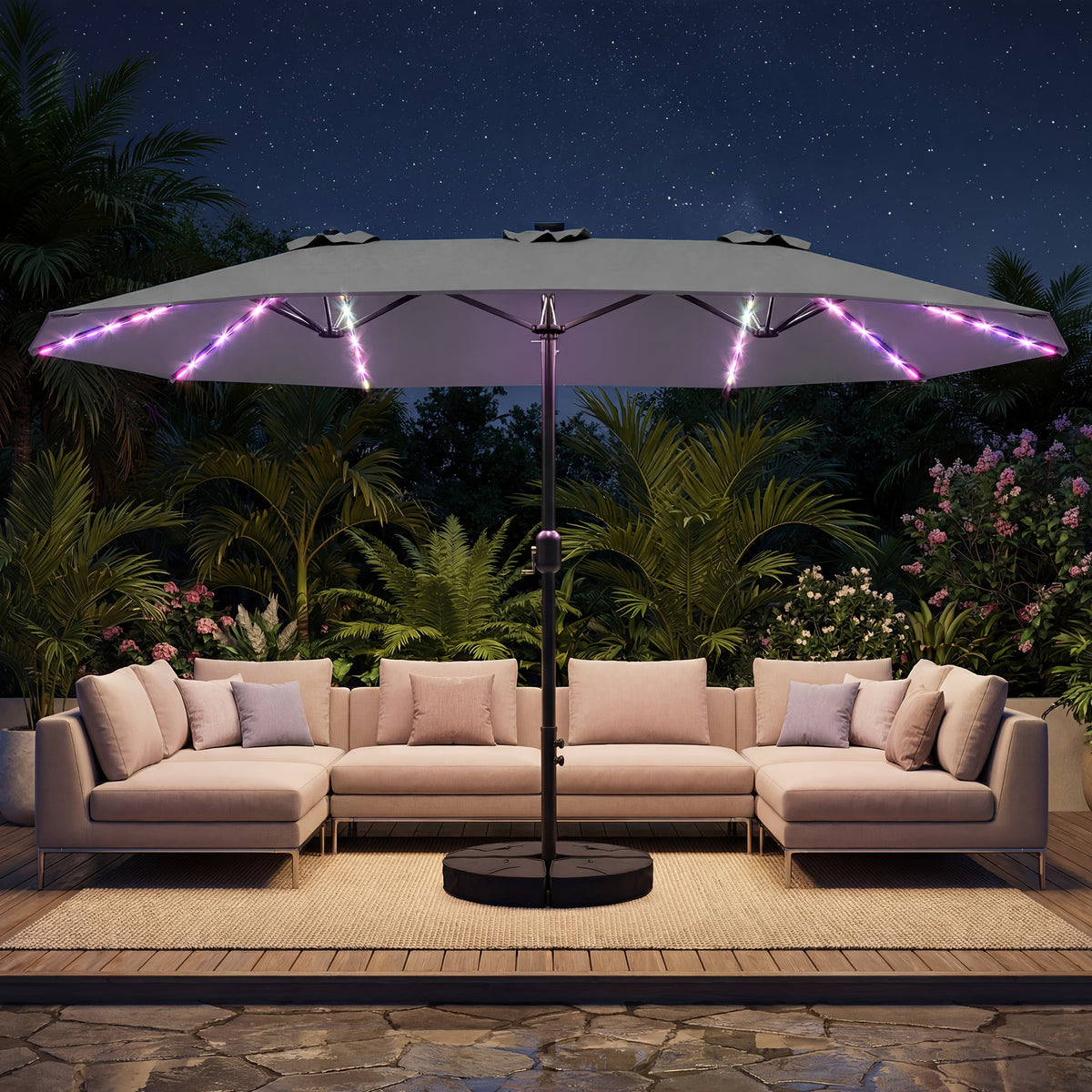 15ft double sided patio umbrella rgb solar colorful lights