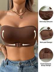 front fastening strapless bra wire free soft