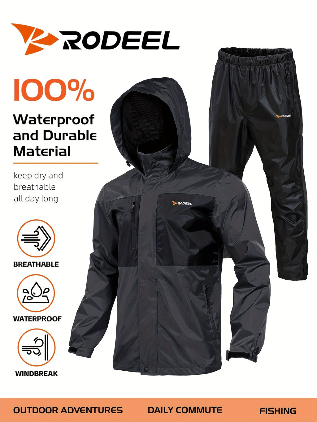 waterproof raincoat set mens windproof jacket pants