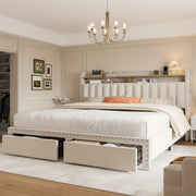 king size upholstered bed frame storage 2 tier headboard 2