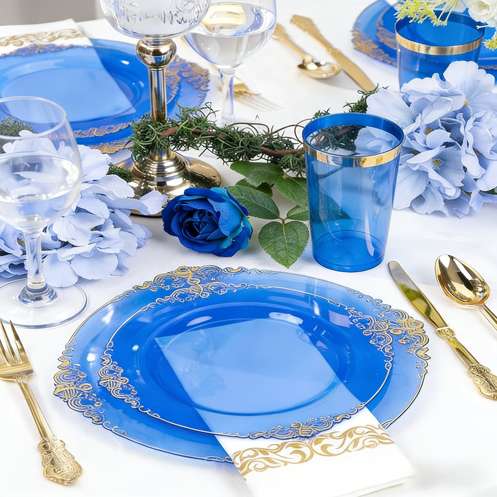 145pcs transparent blue disposable plastic tableware set