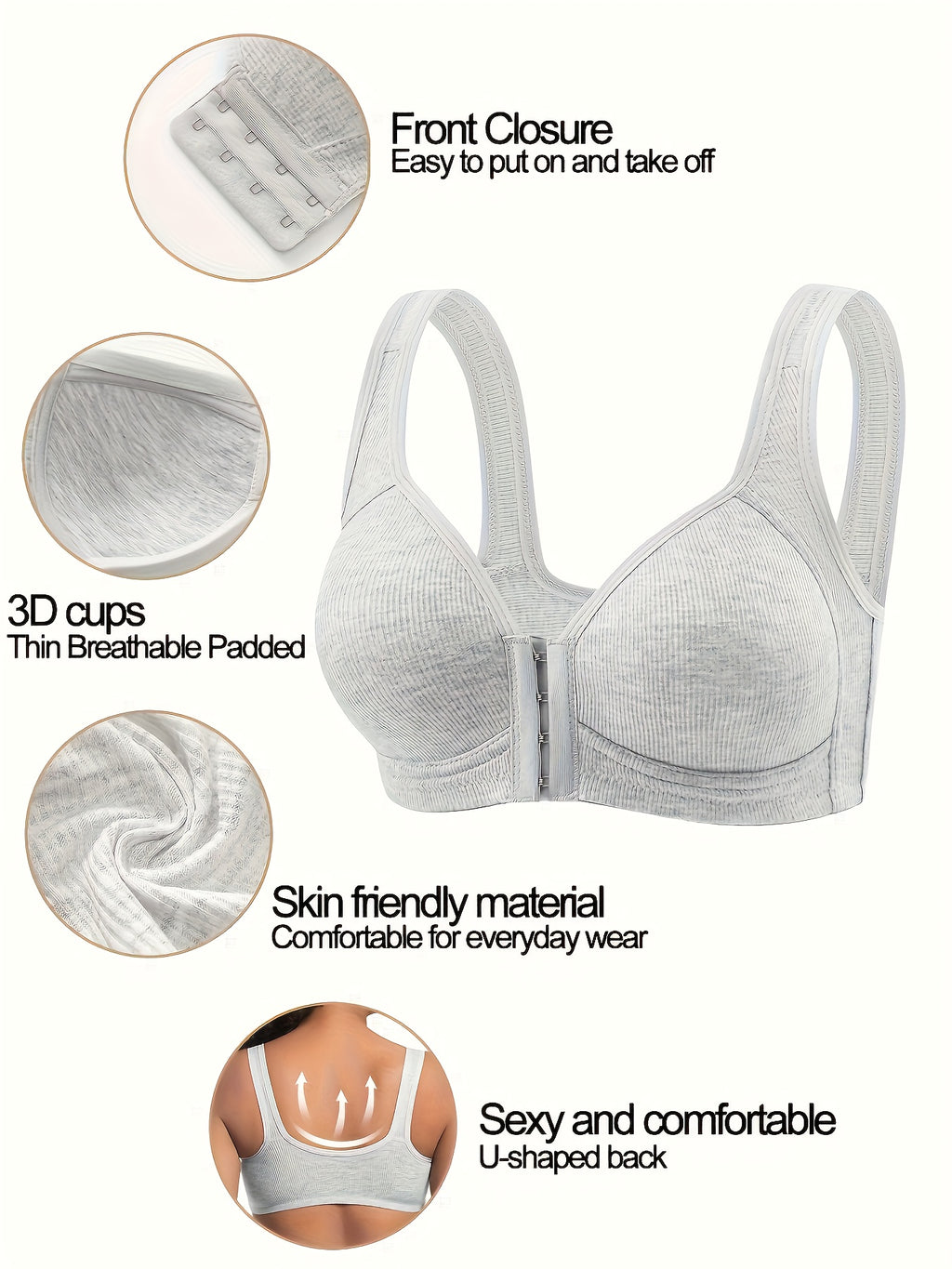 3 pack a womens bra without underwire front closure design