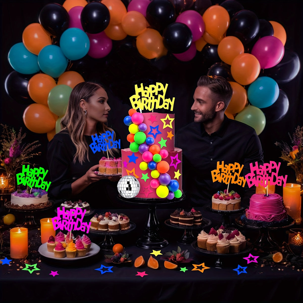 decorating set stars balloons happy birthday paper