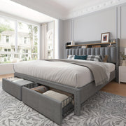 king size upholstered bed frame storage 2 tier headboard 2